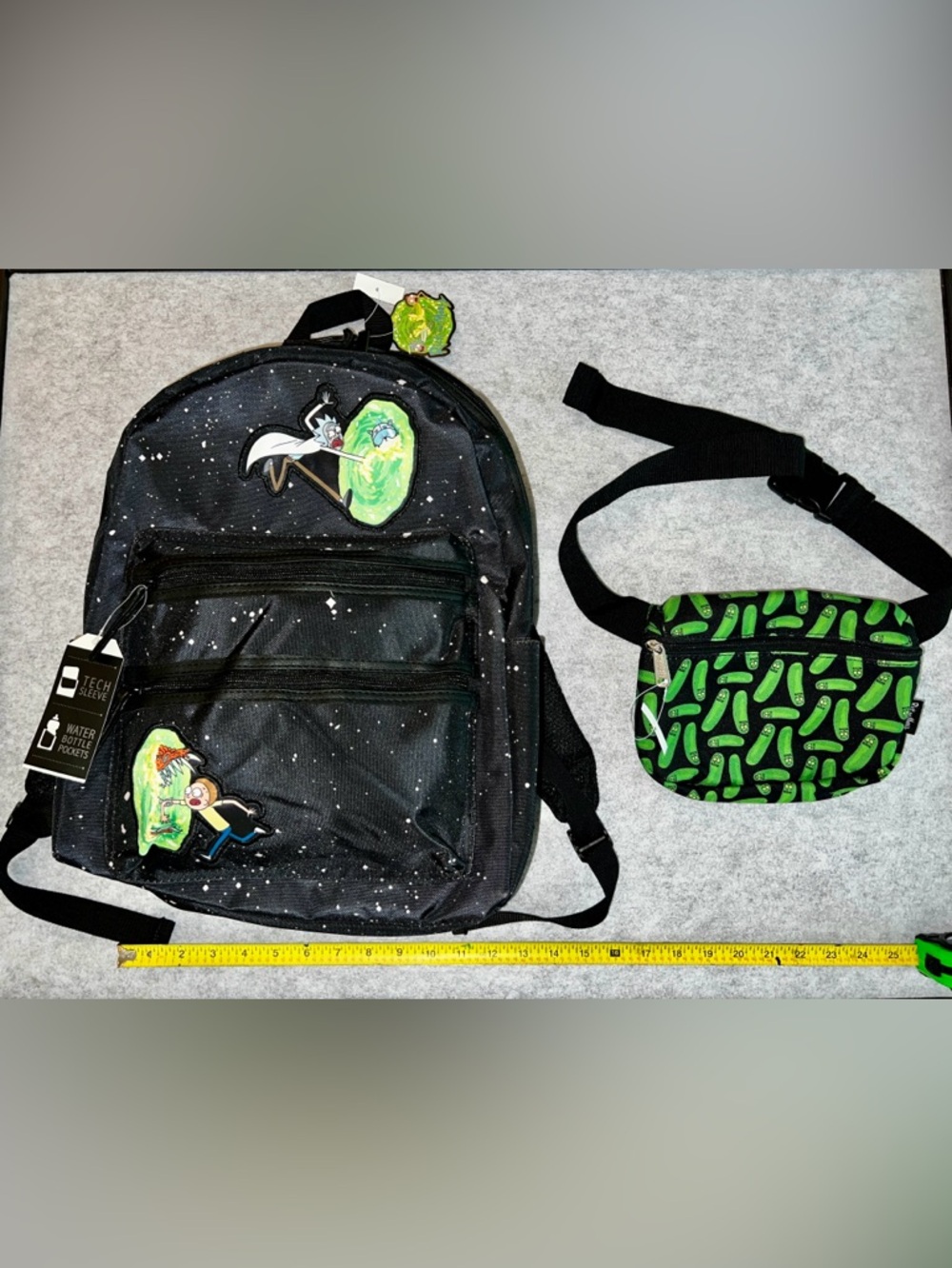 Rick and Morty Black Kids Backpack with Green Pickle Fanny Pack